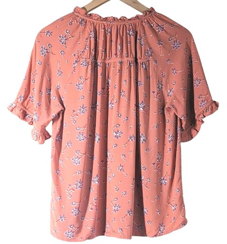 Blusa campesina Madewell para mujer naranja quemado cuello atado floral calce relajado talla M  - Imagen 6 de 12