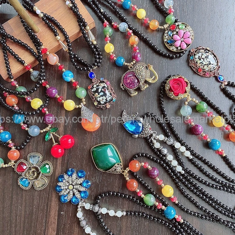 15pcs necklaces wholesale boho retro ethnic beads large chunky pendant