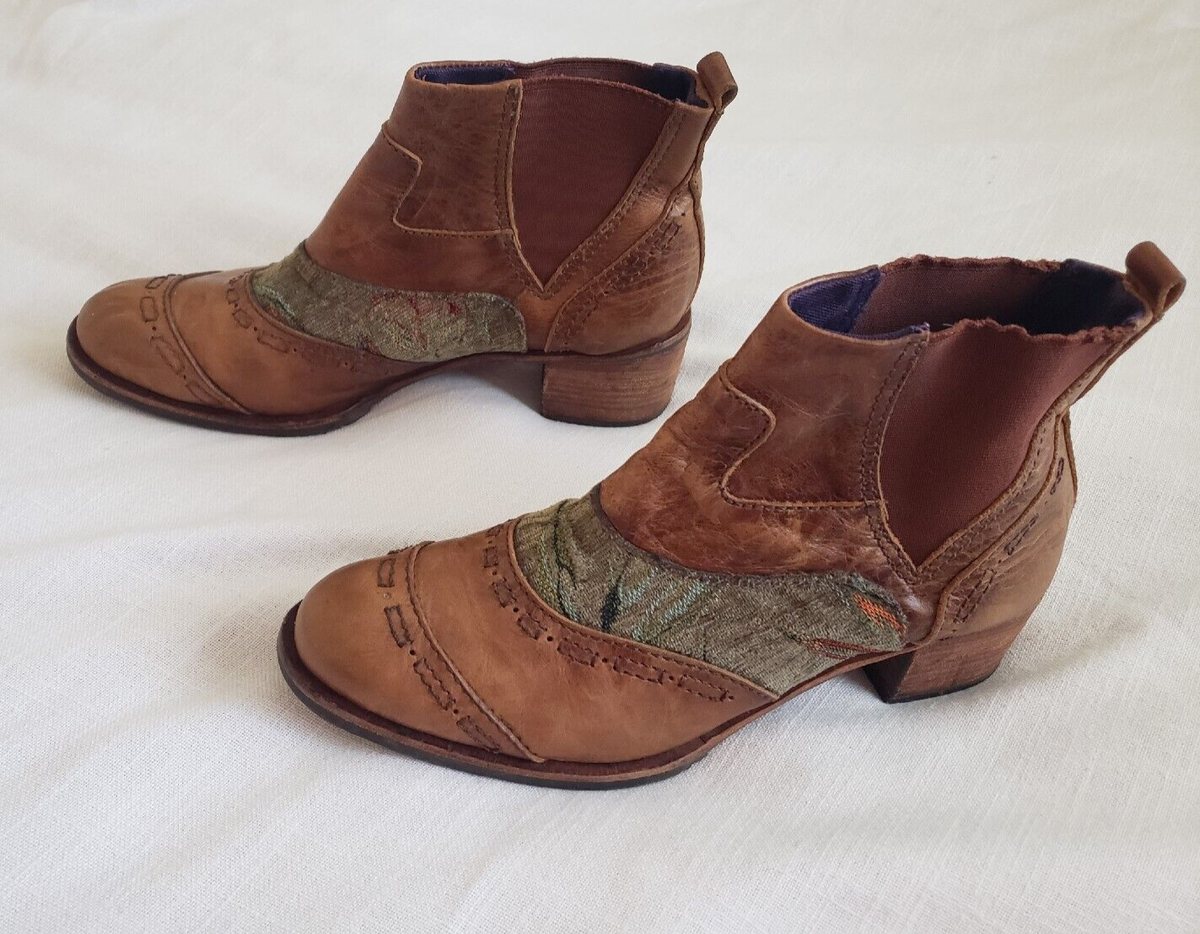 Anthropologie Morenatom Marjorie Womens 41 Leather/Tapestry Boots Boho  $224