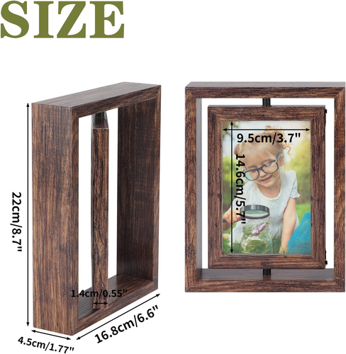4X6 Rotating Floating Picture Frame Set of 2, Double Sided Rustic Frames for Des - Picture 2 of 7