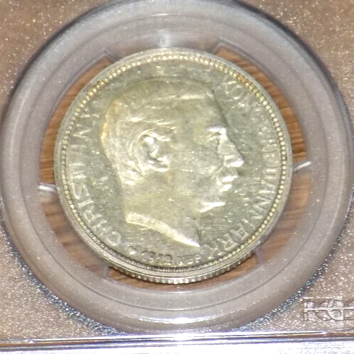 Denmark Christian X Accesson 2 Kroner 1912 VBP Copenhagen Silver PCGS AU 58 COIN - Picture 2 of 4
