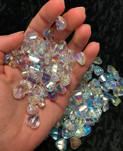 Clear Heart Czech Glass Beads w/ Fire Polish Finish BF221 - Picture 6 of 7