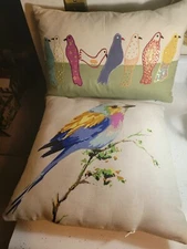 COLORFUL BIRD THROW PILLOWS SET OF 2
