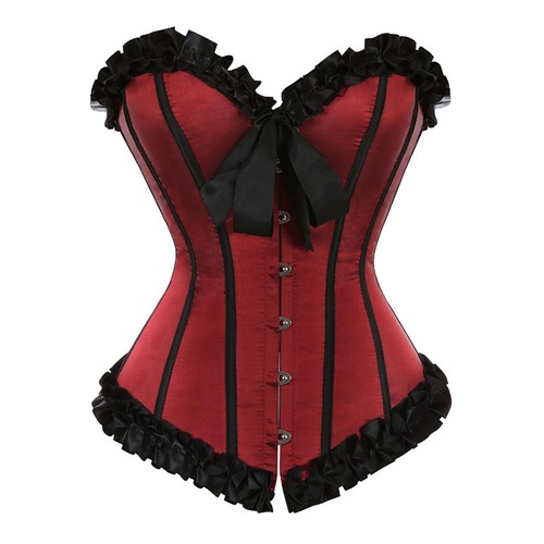 Women Victorian Corset Gothic Bustier Retro contrast color Ruffle Corset Tops - Picture 21 of 23