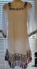 Romeo And Juliet Couture small lined boho dress with tassels. White. Open back