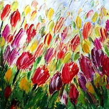 Spring Tulips – Original Textured Tulip Painting | Modern Impressionist Flowers