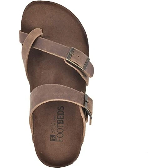 NEW White Mountain Footbeds Brown Leather Gracie Slide Sandals