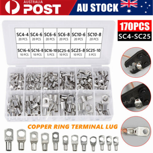 10/50x Battery Cable Lugs Copper Ring Terminals Crimp Electrical Wire Connectors - Picture 34 of 39