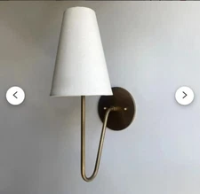 Wall Lamp Light Sconce Mid Century Handmade Off White Shade Raw brass 