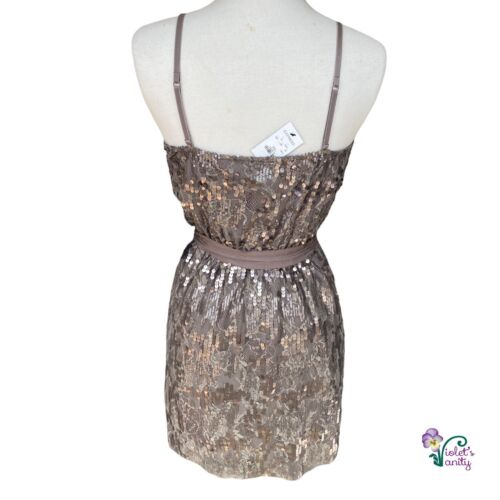 NWT Express Silver Sequin Dress Women Sz S Empire Waist Spaghetti Strap Low Cut - Picture 3 of 12