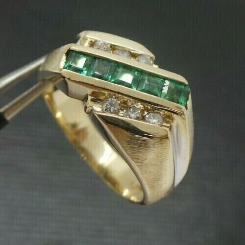14K Gelbvergoldet Versilbertes Labor erstellt Smaragd 2 CT Herren Band Ehering - Bild 5 von 8