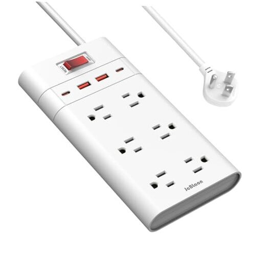 Power Strip Surge Protector, JcBlaon 6 Widely-Spaced Outlets with 4 USB White