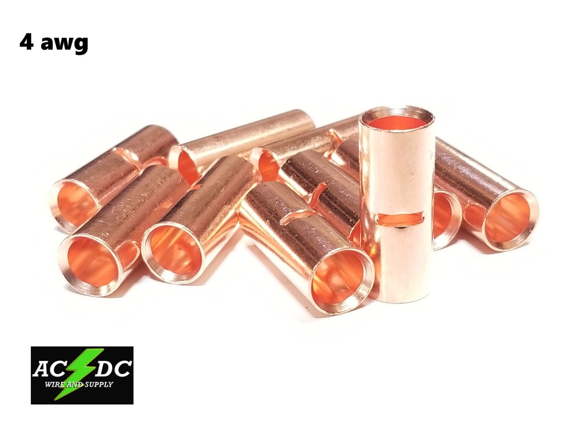 25 Pack - 8 Gauge Bare Copper Butt Connectors (Non-Insulated) For Battery Cables