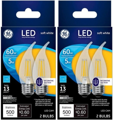 GE LED Bulb Soft White 60 Watt Equivalence Medium Base Bent Tip Clear - 2 Pack
