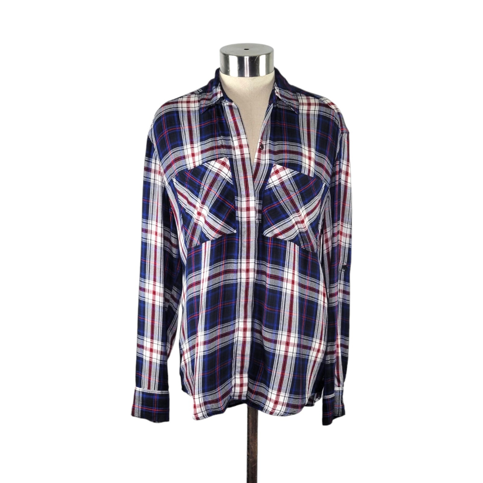 Express Button-Up Roll Tab Sleeve Lightweight Pla… - image 1