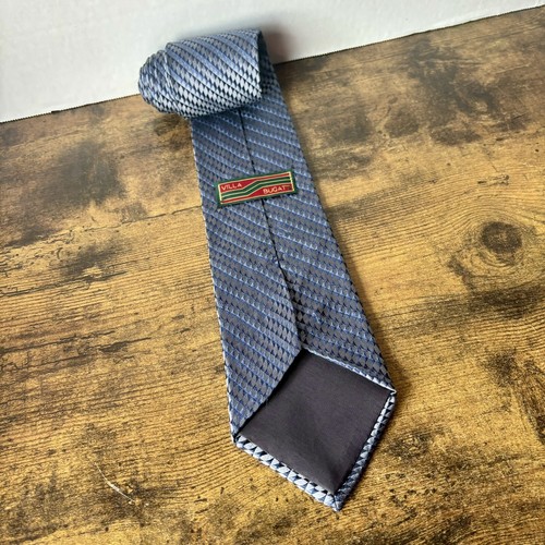 Villa Bugatti Silk Tie Blue & Silver Striped Diamonds Pattern - Vintage USA Made - Picture 10 of 16