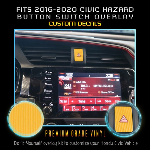 For 2016-2020 Honda Civic Hazard Switch Button Overlay Decal Matte Carbon Fiber - Picture 15 of 15
