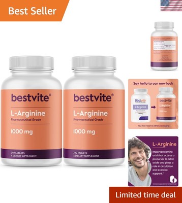 2 Bottles of 240 L-Arginine Tablets - 20% More Pure & Child-Safe Formulation