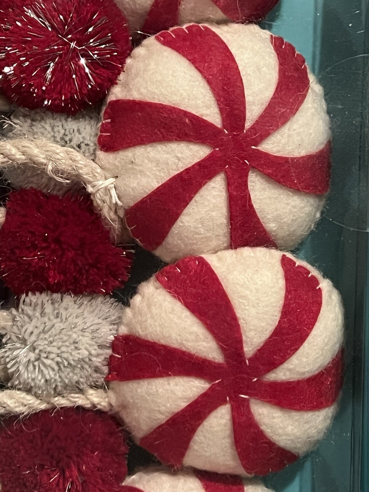 NEW Jingles & Joy Red White Peppermint Candy Sparkly Poms Christmas Garland 6 Ft