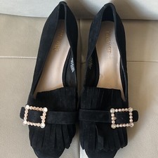 Nine West Black Wisemove Suede Block Heel Jewel Buckle Kiltie Loafers Sz 10