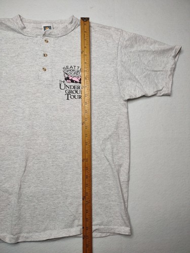 Vtg Seattle The Underground Tour Gray T-Shirt Sz L Single Stitch Henley - Picture 11 of 11