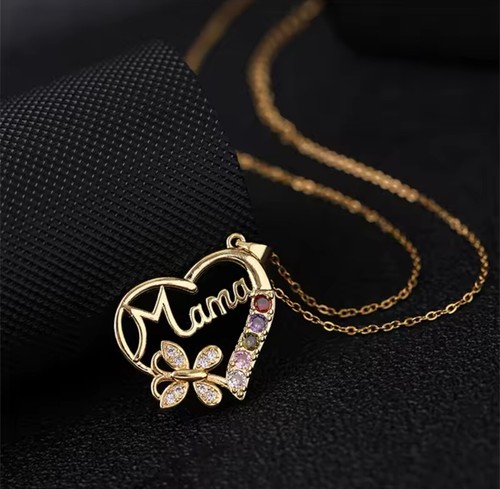Women's Fashion Jewelry Gold Cubic Zircon Mom Mother Heart Pendant Necklace 205 - Picture 3 of 5
