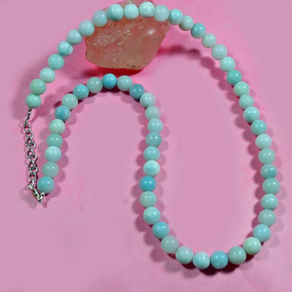 Collar Larimar Azul Suave Redondo Piedras Preciosas Cuentas 6-8MM Propiedades Curativas 24"" Foto 2 de 4