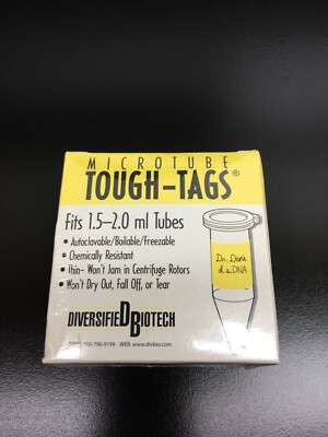 Diversified Biotech TTLY-1000 Tough-Tags Label, Use with 1.5ml Tube, 0.50'' Width