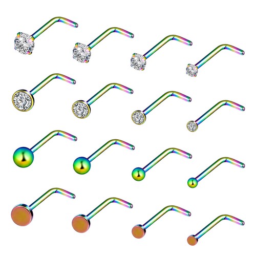 9-16Pcs Nose Stud Surgical Steel CZ L Shaped Studs Ear Body Piercing Jewelry 20G - Picture 15 of 21