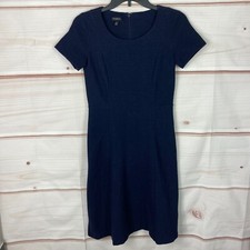 Talbots Dress Womens XS Blue Ribbed Fit And Flare Knit Round Neck Short Sleeve