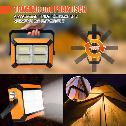 LED Arbeitsleuchte Akku Aufladbar Werkstattlampe Baustrahler Flutlicht Solar DE - Bild 27 von 56