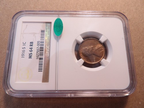 1916S 1C LINCOLN WHEAT CENT NGC MS64 RB CAC