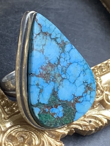 Anello Argento 925 1,4"" GRANDE Kingman turchese #6,5 - Foto 11 di 19