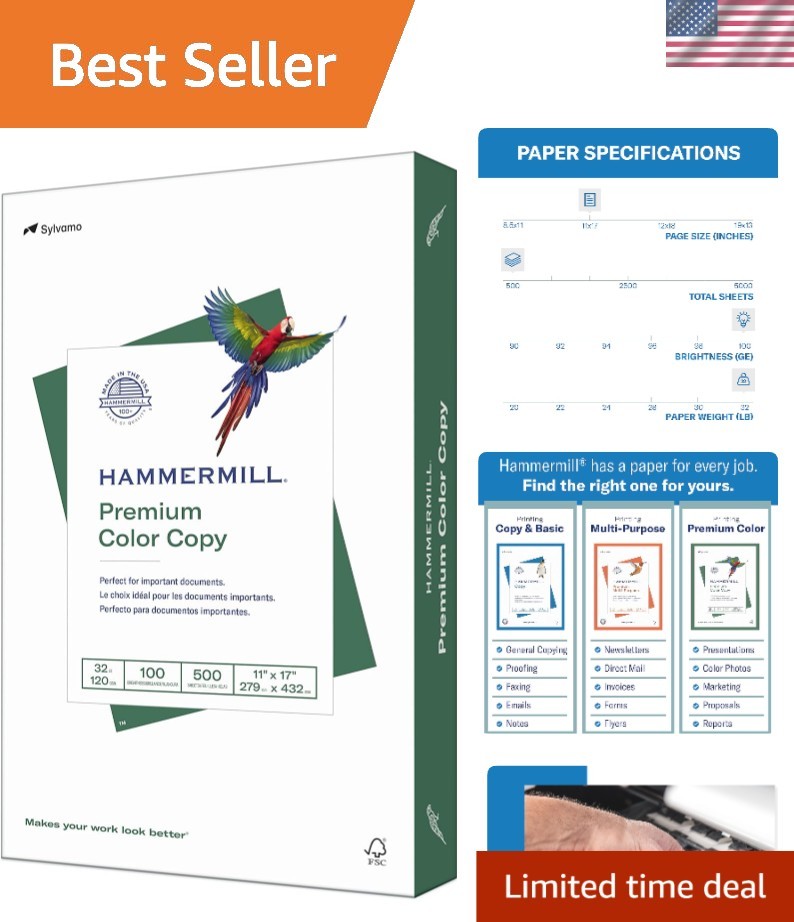 High-Quality 32 lb  Color Copy Paper - 11 x 17 - 500 Sheets, Eco-Friendly
