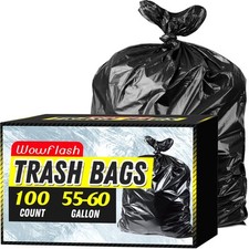 100 Count 55-60 Gallon Trash Bags Sturdy  Tear-Resistant Commercial Can Line...