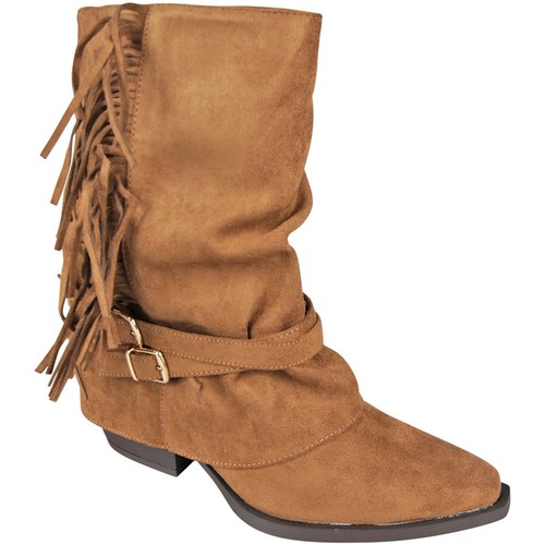 Mujeres Botas Vaqueras Occidentales Zapatos con Cremallera Damas Media pantorrilla Con Capucha Hebilla Imitación Gamuza - Imagen 8 de 10