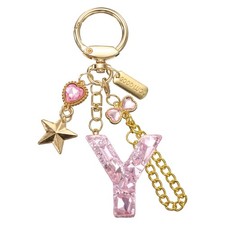 Initial Letter Keychain for Women Cute Heart Butterfly Star Chain Pink Y