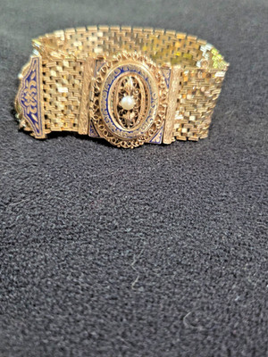 14k Gold Vintage Fringe Bracelet Watch 1940's w/ cultured pearl detachable