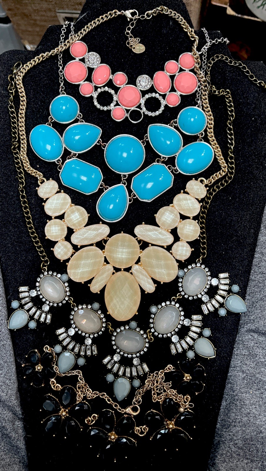 5 Vtg Estate Modern Bib Collar Necklaces Costume … - image 1