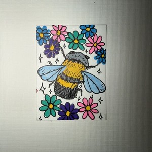 ACEO Original Watercolor Painting Abstract Bee, Bee series 2.5x3.5”