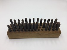 Vintage Letter  Number Stamp Punch Set,Wood Base,Steel,Missing Letter V