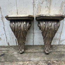 Pair Gilded Acanthus Leaf Brackets Wall Shelf Corbels