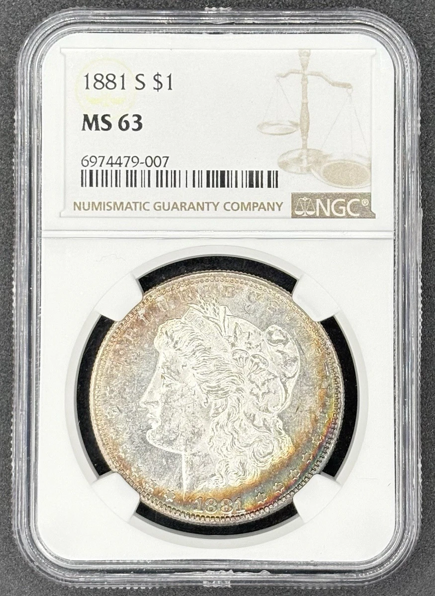 Silver MS 63 Graded 1881 Year Morgan US Dollars (1878-1921) for