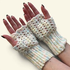 Handmade Crochet Fingerless Gloves Pastel Unicorn Wrist Warmers Cottagecore Boho