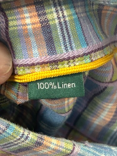 Men's Robert Talbott Green Purple  Plaid Linen Button Down Shirt Size XL - Picture 6 of 7