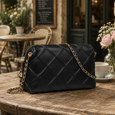 NEW Tory Burch Fleming Soft Black Quilted Leather Small Crossbody Bag