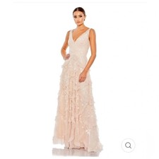 Mac Duggal 9162 Blush Pink Sequin Ruffle Tiered Maxi Gown Dress Womens 12 NWT