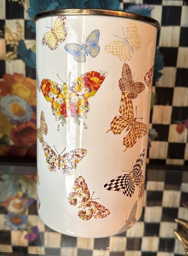 Mackenzie Childs Butterfly Garden Retired Utensil Holder/Flower Vase 8.5" Tall - Picture 3 of 8
