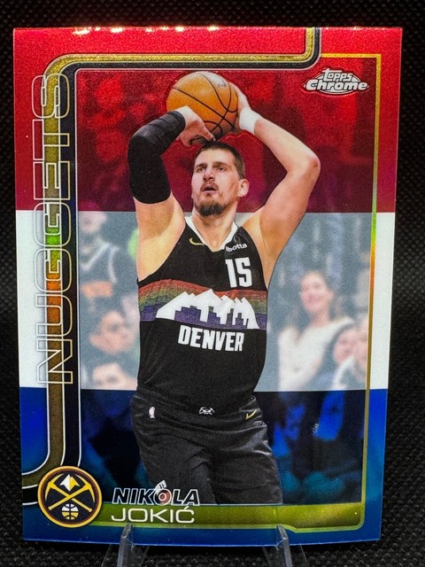 2025-26 Topps Chrome Update #12 Nikola Jokić Red White and Blue Refractor