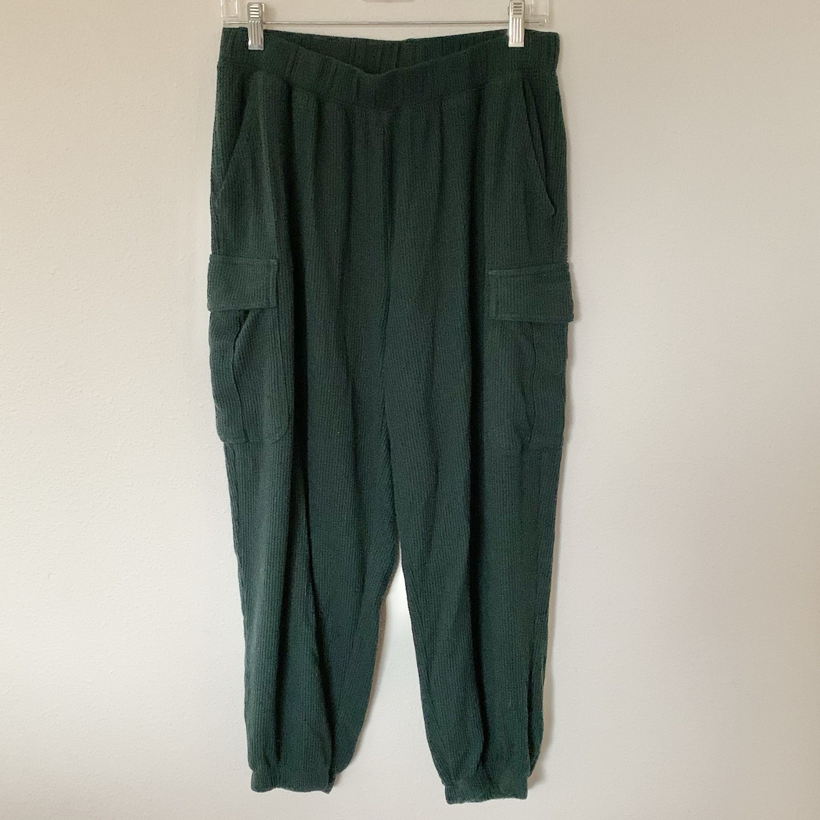 Aerie Womens Traveler Waffle Knit Cargo Jogger Sweatpants Loungewear Green Large